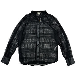 Jason Wu Sheer Lace Satin Button-Up Blouse Black Size L